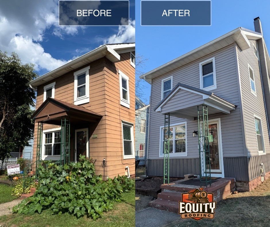 Before and After of siding and roof replacement on Sunbury, PA home