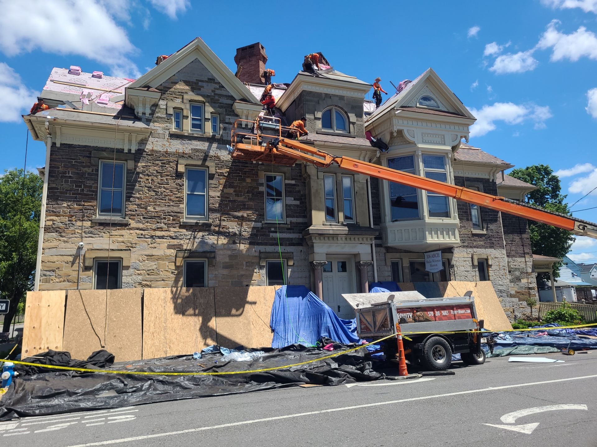 Roof installation in progress for historic home in Sunbury, PA