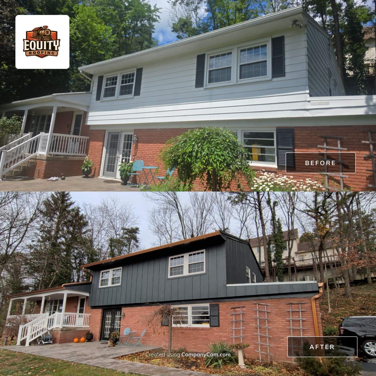before and after roof, siding and gutter replacement on Williamsport PA home