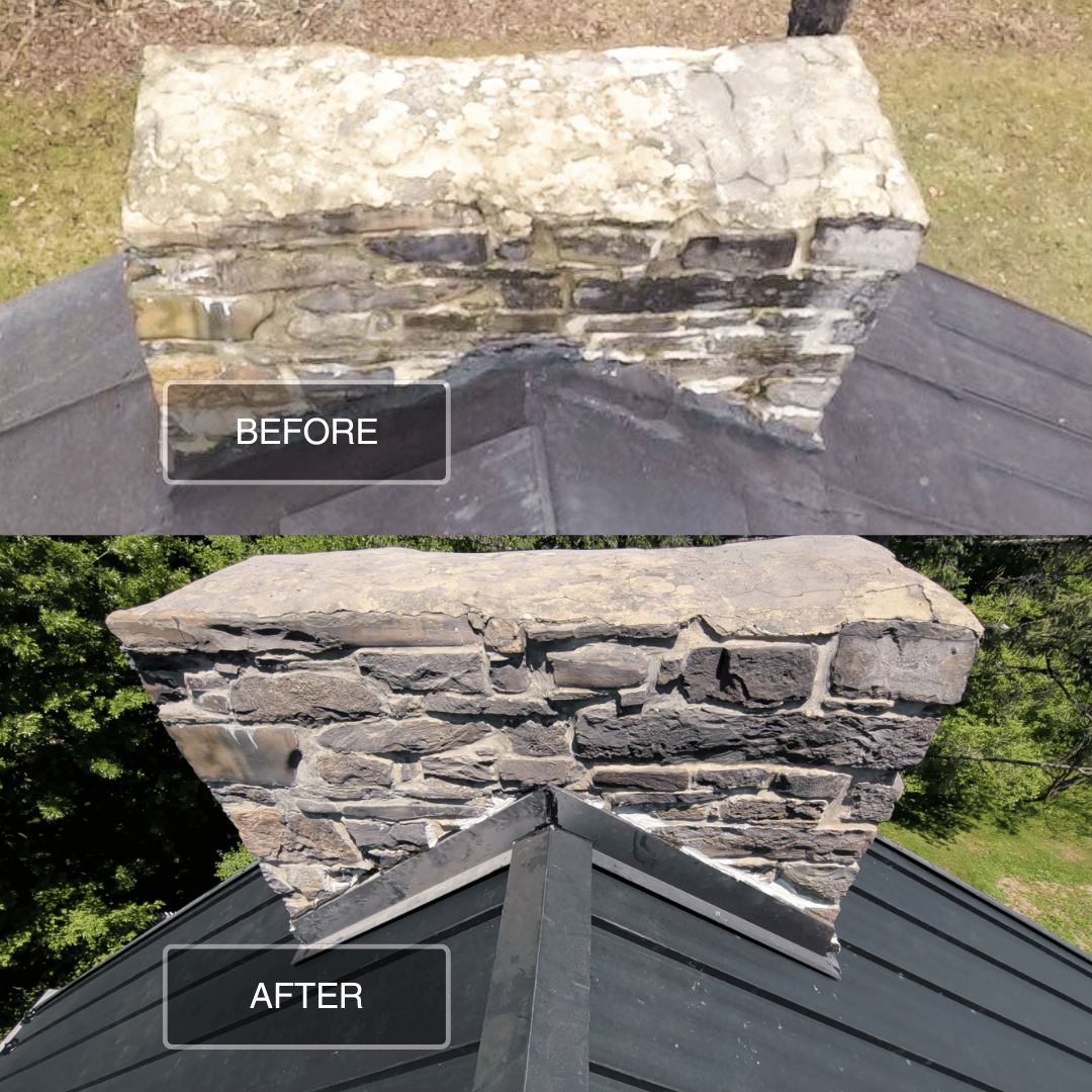 Before and after chimney flashing replacement on Northumberland PA home (4)