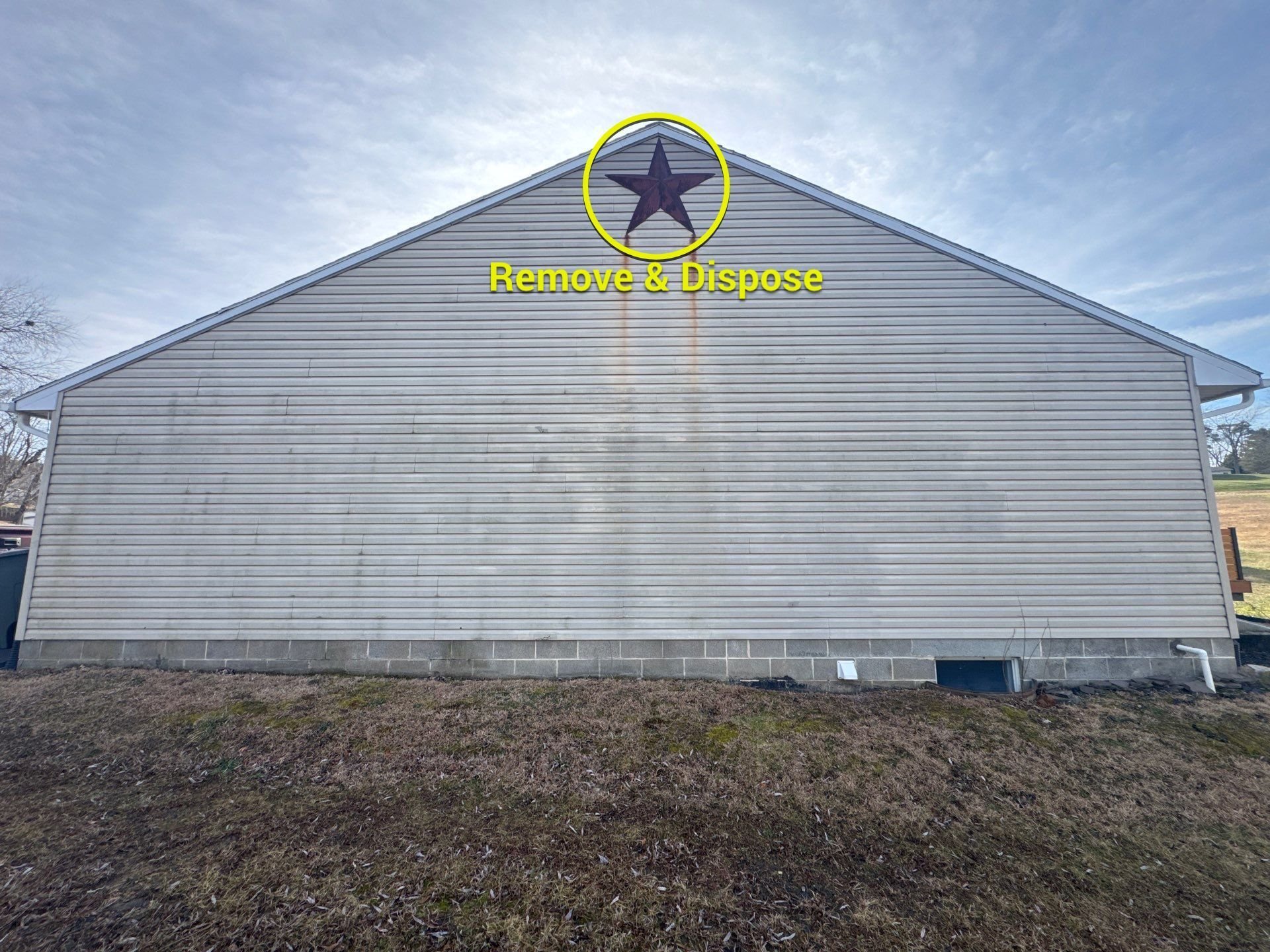 Decorative star to be removed during Elysburg PA siding replacement