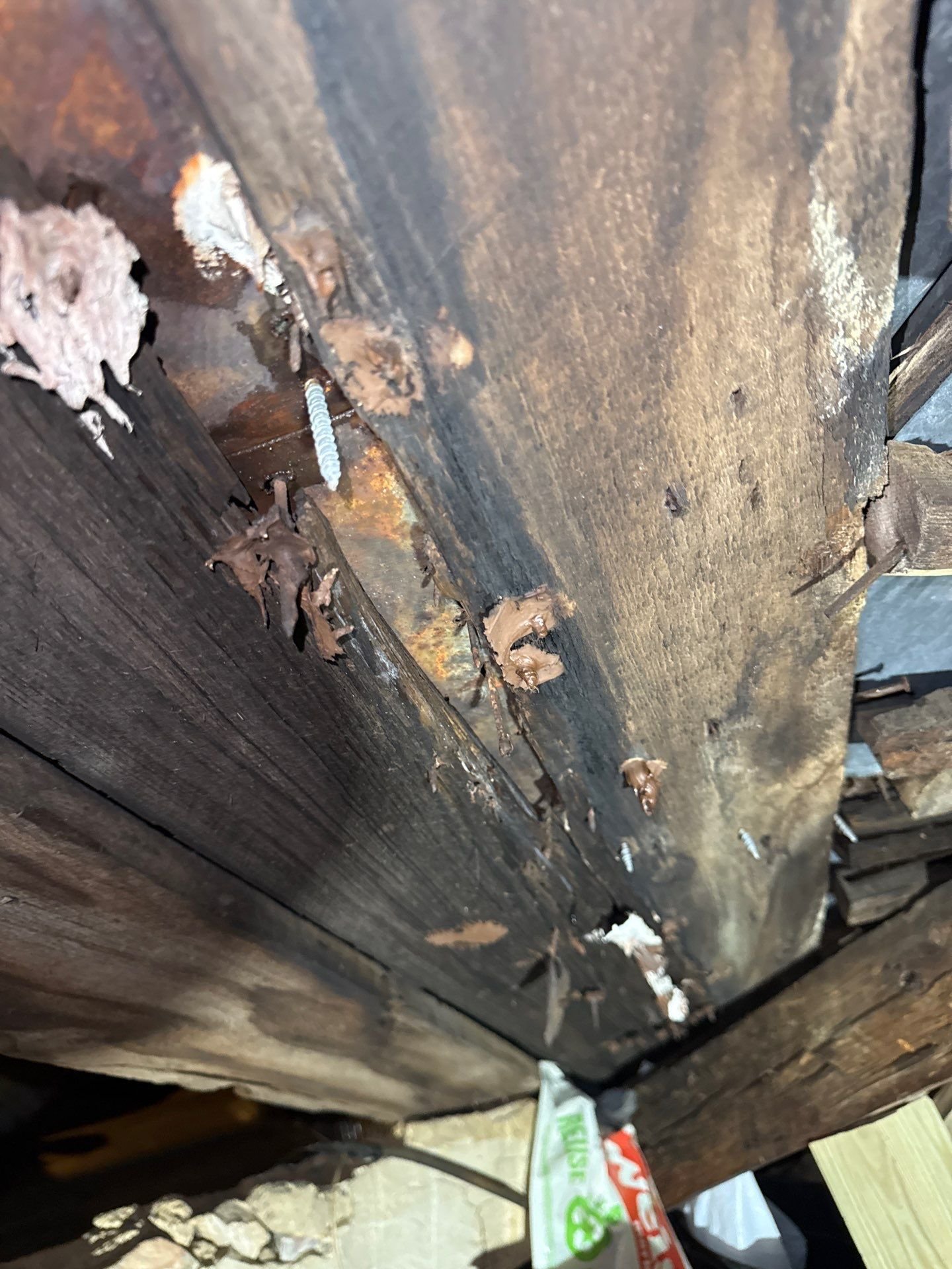 Water damage to wood sheathing