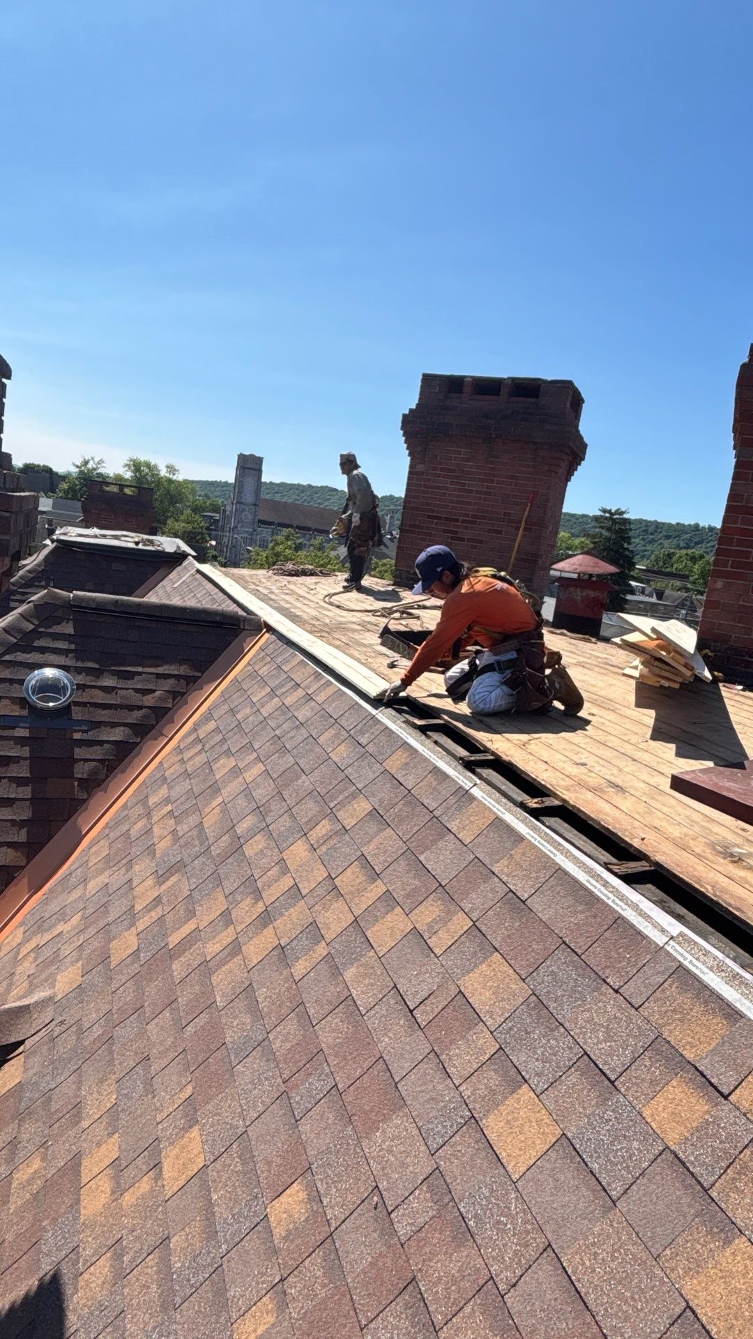 Roof installation in progress for historic home in Sunbury, PA