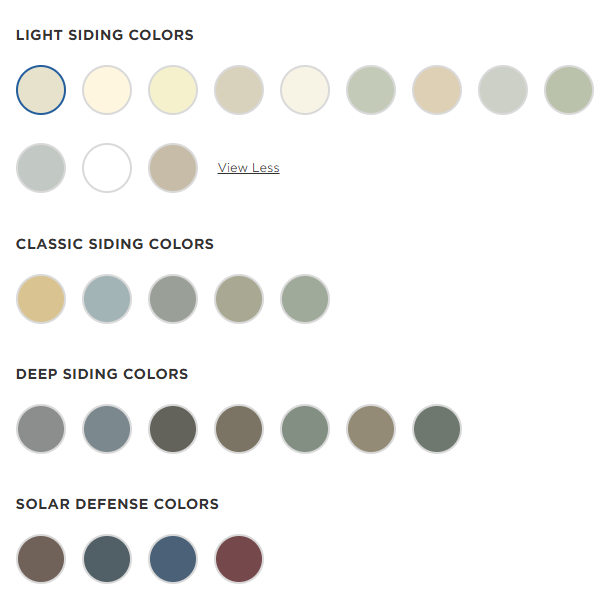 colors for Mastic Ovation Siding by Ply Gem