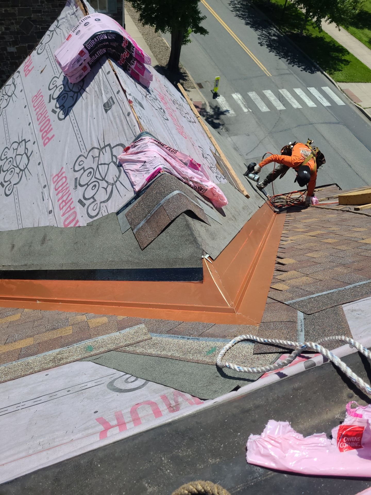 Roof installation in progress for historic home in Sunbury, PA