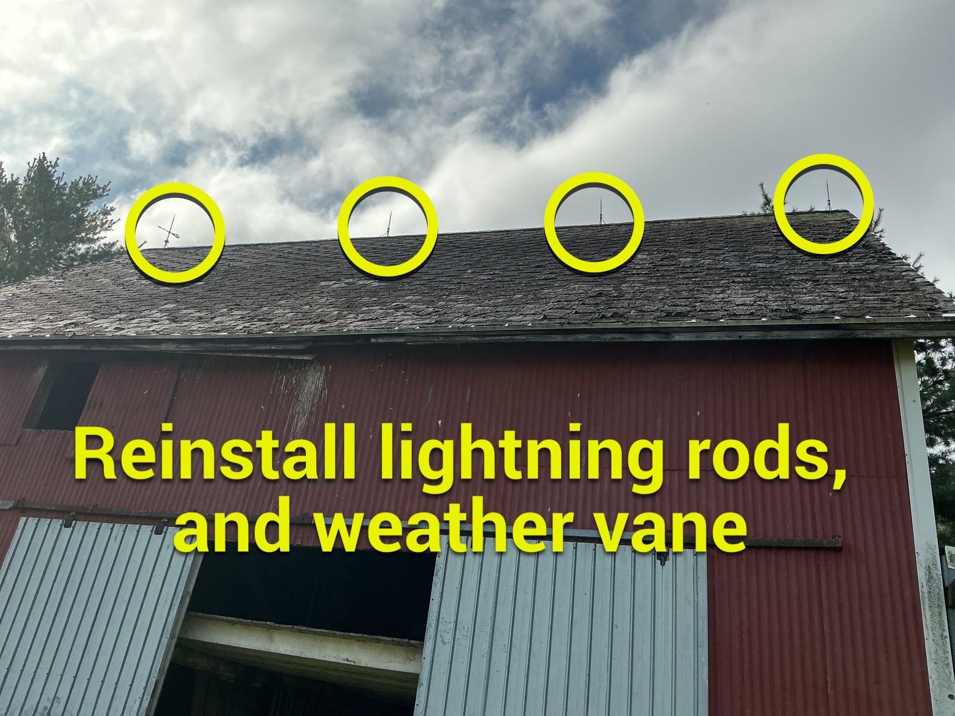 Barn lightning rods and weather vane