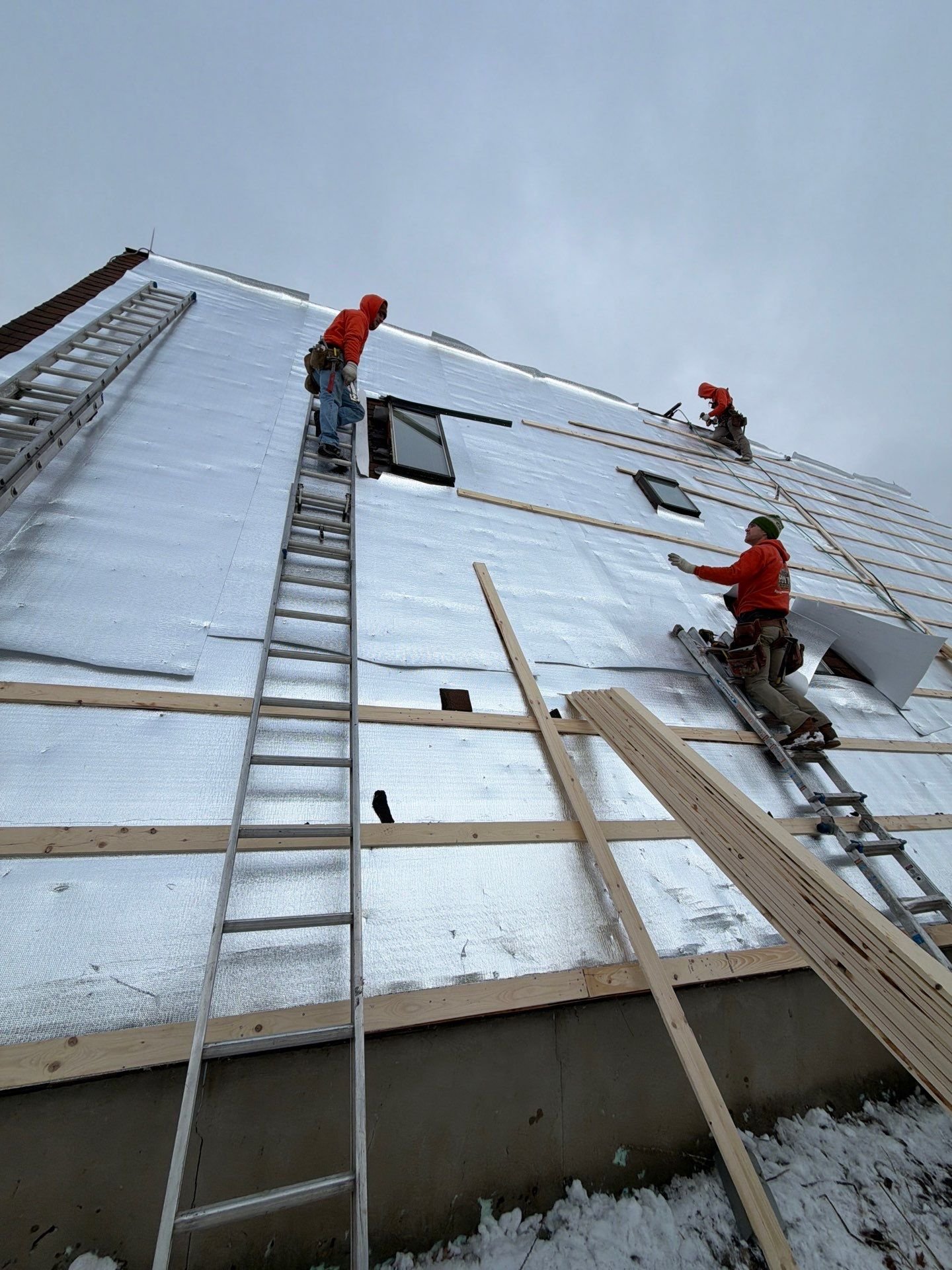 Metal roof in progress for A-Frame roof in Middleburg PA