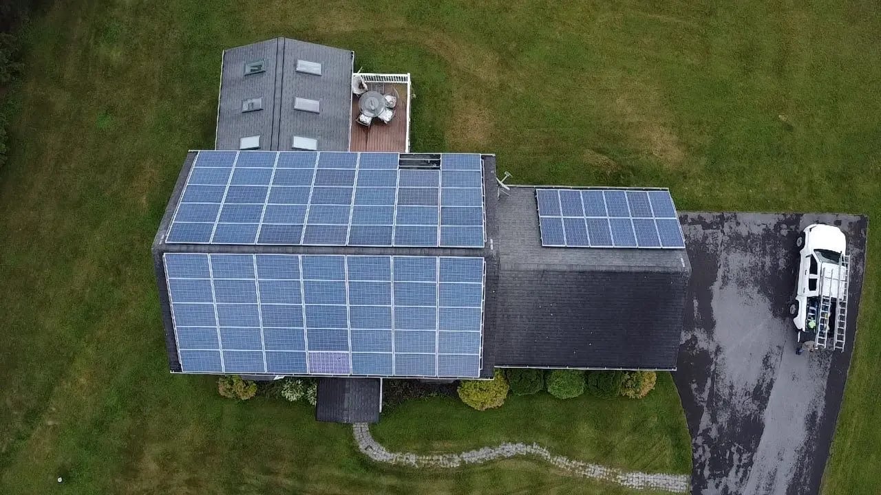 old roof with solar panels